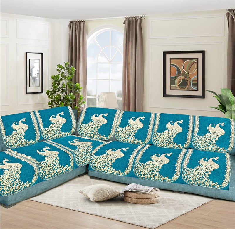 Dazzling DECOR L Shape Velvet Sofa Cover Set for Living Room Printed Sofa Back Slip Covers Panels 3 and 2 and 1 Seater Cover for Long Sofa Couch Slip,Aqua_2923 - Image 5
