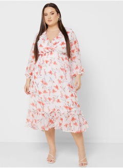 Printed Frill Detail Fit & Flare Dress