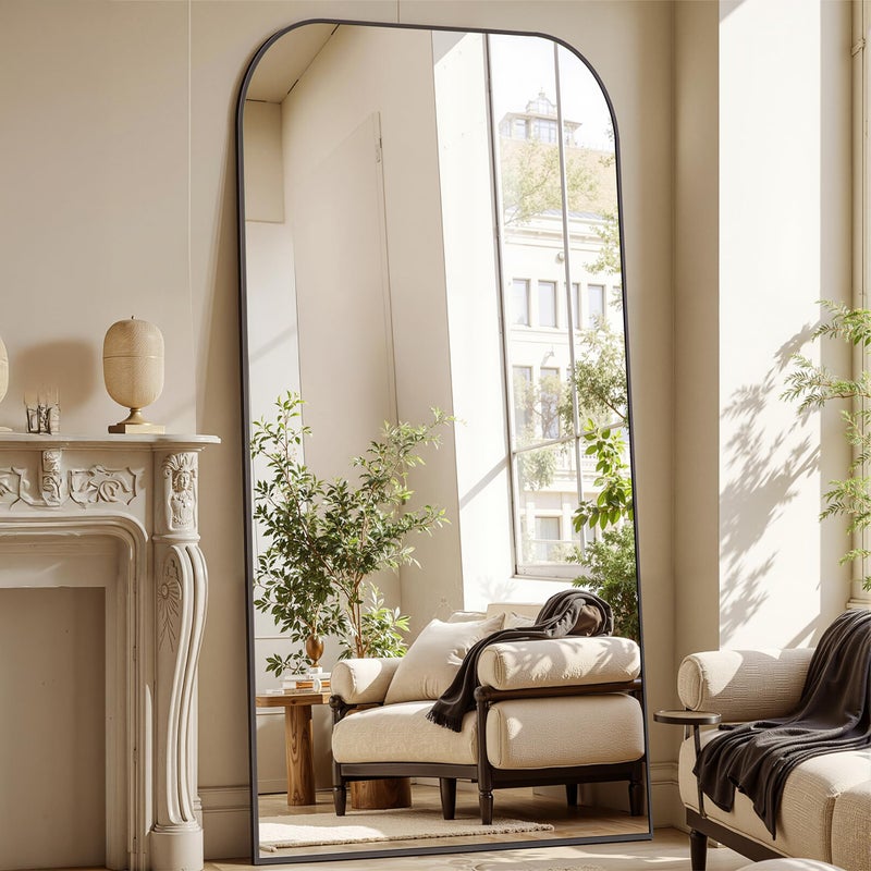 Coomily Full Length Mirror with Stand 76"x34" Floor Mirror Freestanding, Arched Floor Standing Large Mirrors Full Body Wall Hanging Leaning Home Decor for Bedroom & Living Room, Black - Image 3