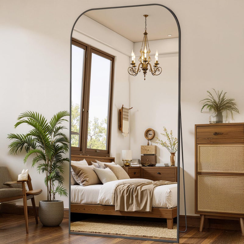 Coomily Full Length Mirror with Stand 76"x34" Floor Mirror Freestanding, Arched Floor Standing Large Mirrors Full Body Wall Hanging Leaning Home Decor for Bedroom & Living Room, Black - Image 1