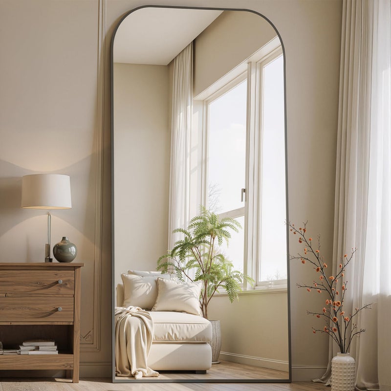 Coomily Full Length Mirror with Stand 76"x34" Floor Mirror Freestanding, Arched Floor Standing Large Mirrors Full Body Wall Hanging Leaning Home Decor for Bedroom & Living Room, Black - Image 2