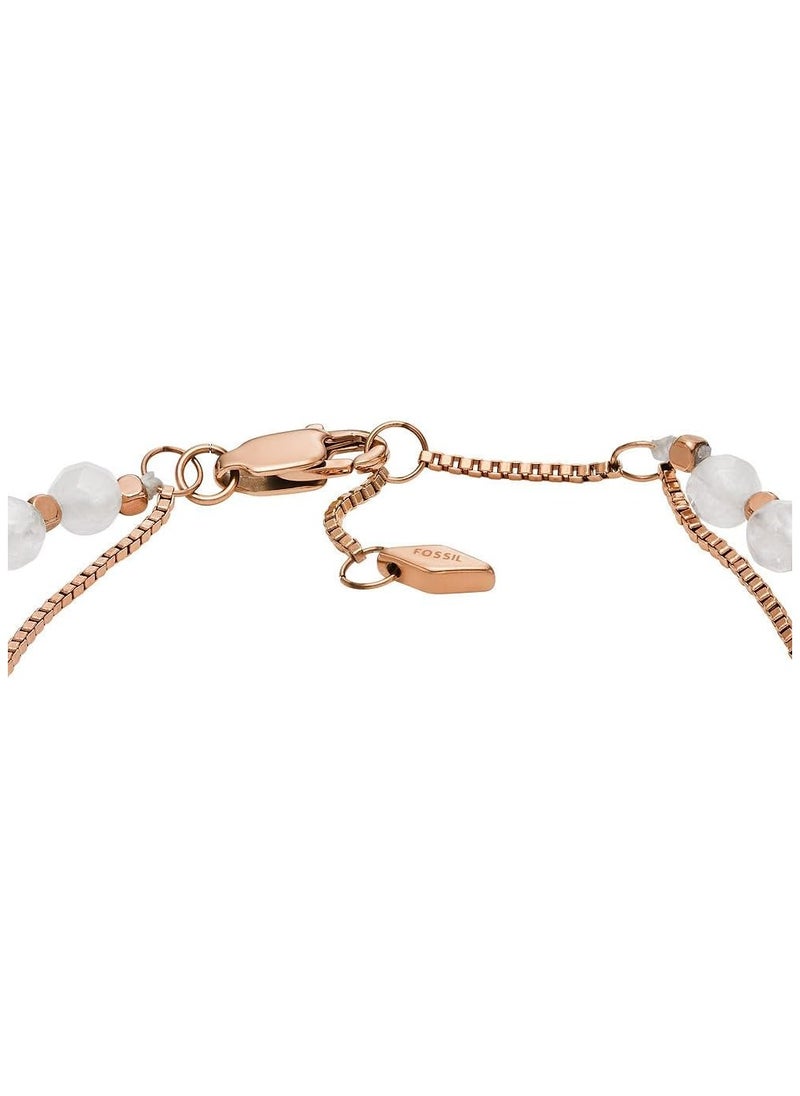 FOSSIL Bracelt for Women All Stacked Up, Rose Quartz Chain Beaded Bracelet, Length: 165mm+35mm, Width: 4mm, JF04444791  - Image 5