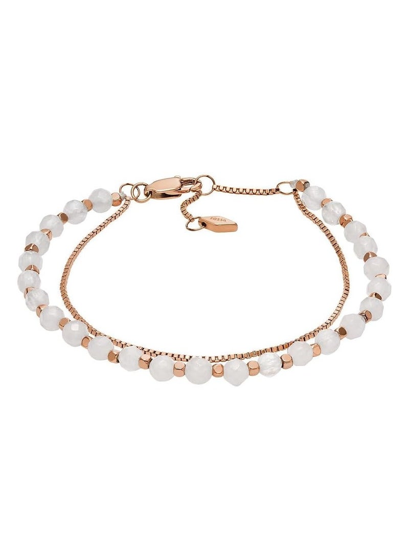 FOSSIL Bracelt for Women All Stacked Up, Rose Quartz Chain Beaded Bracelet, Length: 165mm+35mm, Width: 4mm, JF04444791  - Image 1