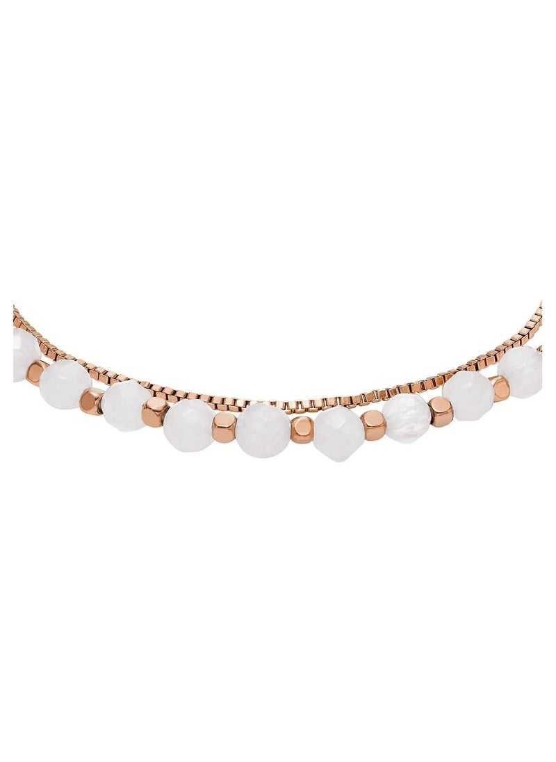FOSSIL Bracelt for Women All Stacked Up, Rose Quartz Chain Beaded Bracelet, Length: 165mm+35mm, Width: 4mm, JF04444791  - Image 4