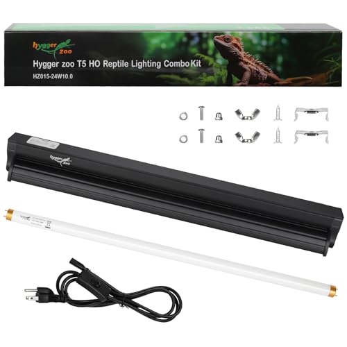 Hygger zoo T5 UVB Reptile Light Fixture HO UVB Bulb Lighting Combo Kit, 10.0 UVB Light for Reptiles Terrarium Hood with 24W Reptile Light Bar UVA UVB Desert Lamp for Bearded Dragon Turtle Tank, 22Inch - Image 1