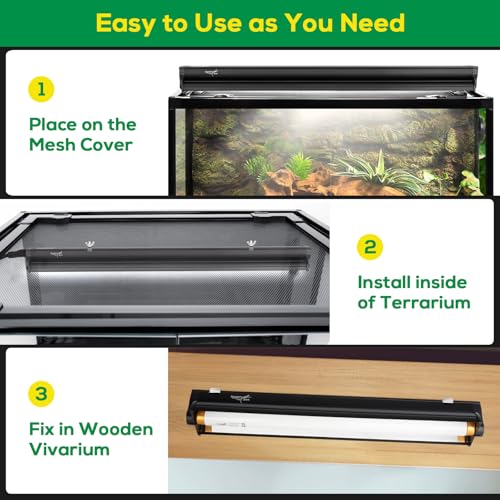 Hygger zoo T5 UVB Reptile Light Fixture HO UVB Bulb Lighting Combo Kit, 10.0 UVB Light for Reptiles Terrarium Hood with 24W Reptile Light Bar UVA UVB Desert Lamp for Bearded Dragon Turtle Tank, 22Inch - Image 5