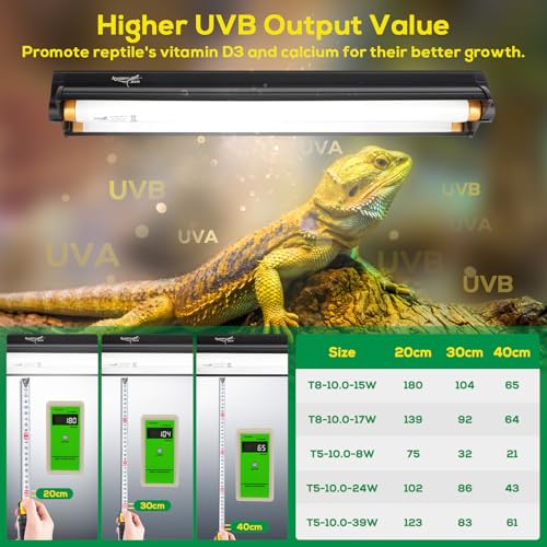 Hygger zoo T5 UVB Reptile Light Fixture HO UVB Bulb Lighting Combo Kit, 10.0 UVB Light for Reptiles Terrarium Hood with 24W Reptile Light Bar UVA UVB Desert Lamp for Bearded Dragon Turtle Tank, 22Inch - Image 2