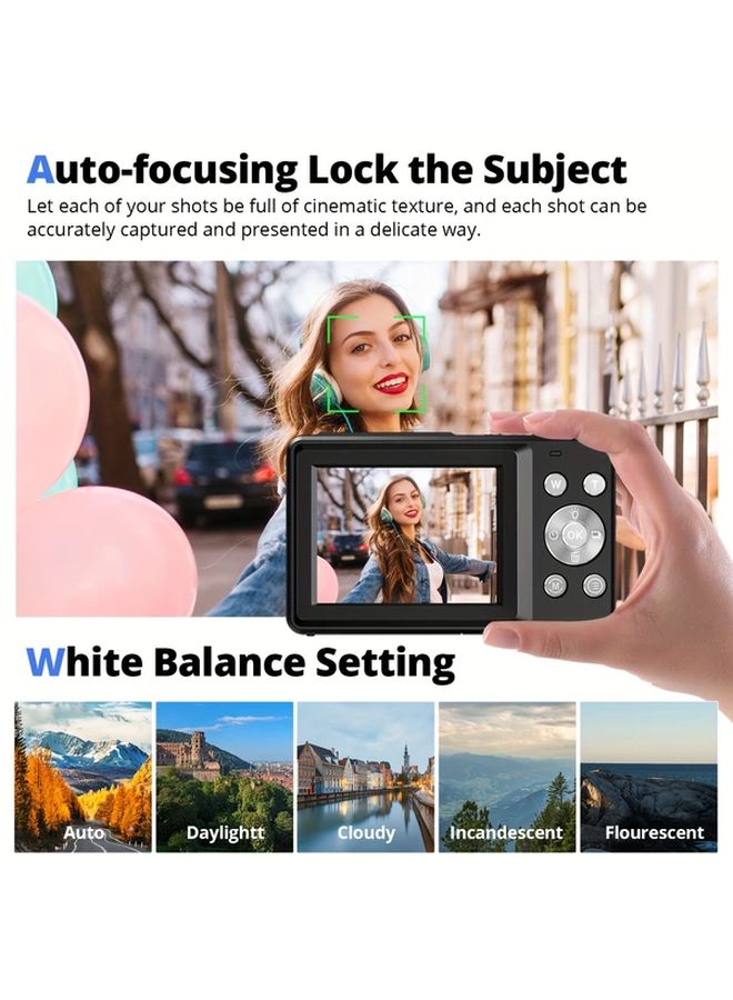 Black SONGDIAN كاميرا رقمية بدقة FHD 1080P و 44 ميجابكسل مع بطاقة 32 جيجابايت وتكبير 16X - Image 5