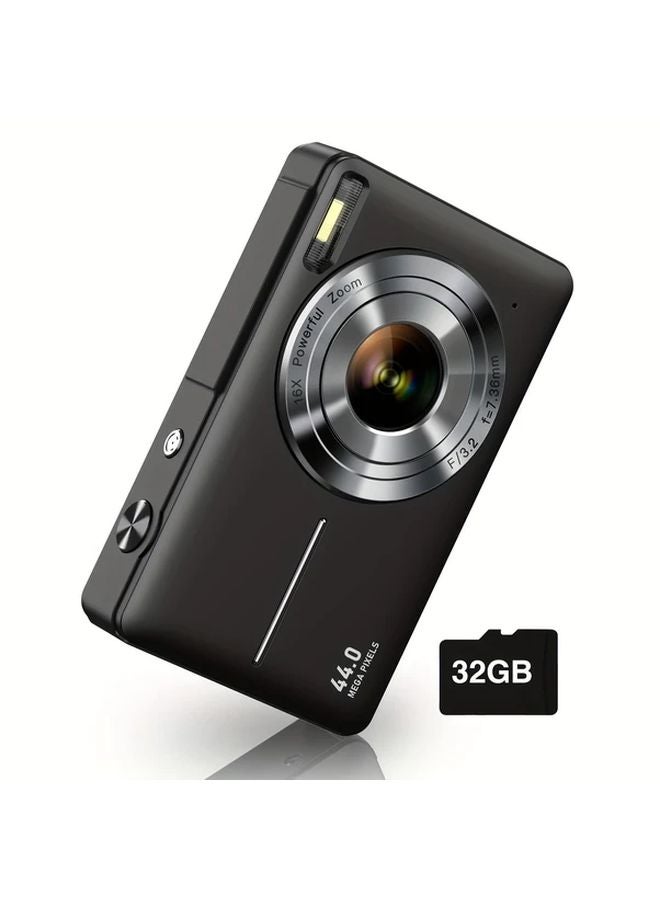 Black SONGDIAN كاميرا رقمية بدقة FHD 1080P و 44 ميجابكسل مع بطاقة 32 جيجابايت وتكبير 16X - Image 1