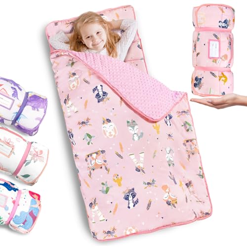PRIMLECT Primlect Toddler Nap Mat with Pillow and Blanket Extra Large 55x35 Sleeping Bag Washable Light Easy to Roll up Perfect for Daycare Preschool Kindergarten Travel Boys and Girls Fox 