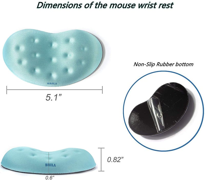 BRILA Memory Foam Mouse & Keyboard Wrist Rest Support Pad Cushion Set for Computer, Laptop, Office Work, PC Gaming - Massage Holes Design - Easy Typing Wrist Pain Relief (Aquamarine) - Image 3