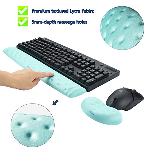 BRILA Memory Foam Mouse & Keyboard Wrist Rest Support Pad Cushion Set for Computer, Laptop, Office Work, PC Gaming - Massage Holes Design - Easy Typing Wrist Pain Relief (Aquamarine) - Image 4