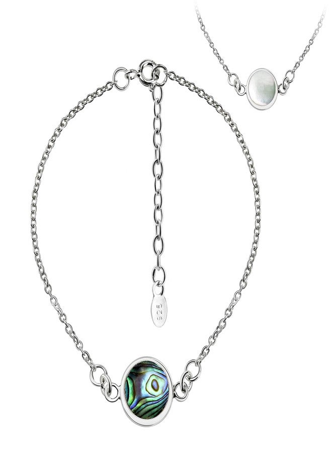 AeraVida Striking Double-Sided Abalone Shell and White Mother of Pearl .925 Sterling Silver Bracelet | Abalone Shell Bracelets for Women | Adjustable Bracelet - Image 1