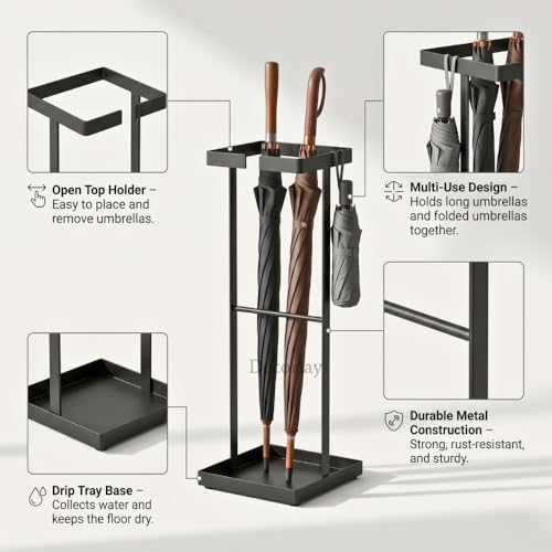 Decorlay Wrought Iron Umbrella Carrying Stand Rack for Canes, Walking Sticks, Indoor Holder Living Room Corner Free Golf Kit Stick Walking Stick & Cane (Black) - Image 2