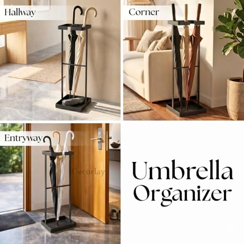 Decorlay Wrought Iron Umbrella Carrying Stand Rack for Canes, Walking Sticks, Indoor Holder Living Room Corner Free Golf Kit Stick Walking Stick & Cane (Black) - Image 4