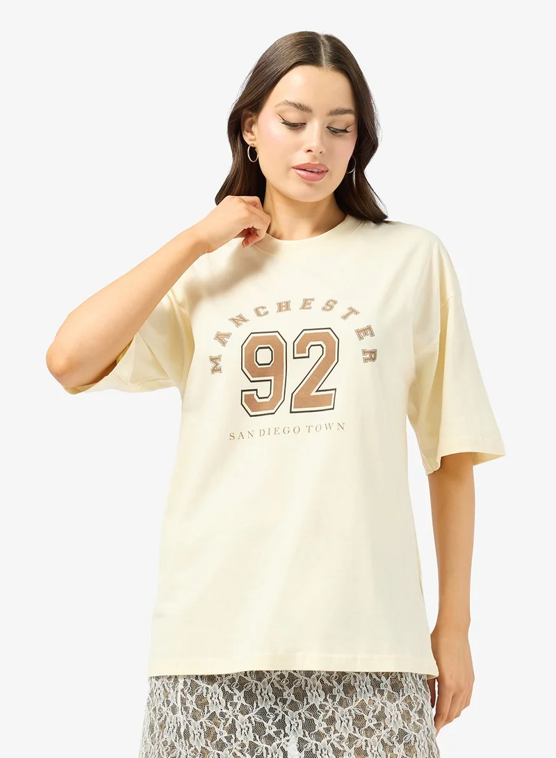 Ginger Cotton Oversize Varsity Graphic T-shirt