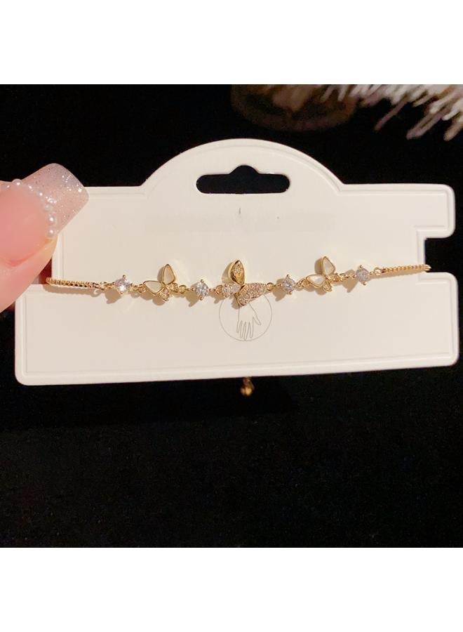 NIBEMINENT Summer Light Luxury Simple Sweet Butterfly Zircon Pull-out Bracelet Fresh And Unique High-end All-match 