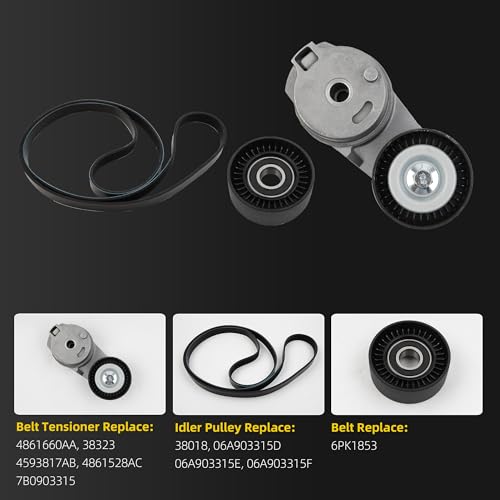 Dasbecan 38323 Drive Belt Tensioner Idler Pulley Serpentine Kit Compatible with Ram 1500 20132022Ram 1500 Classic 20192022 57L V8 Replaces 6PK1853 Belt - Image 3