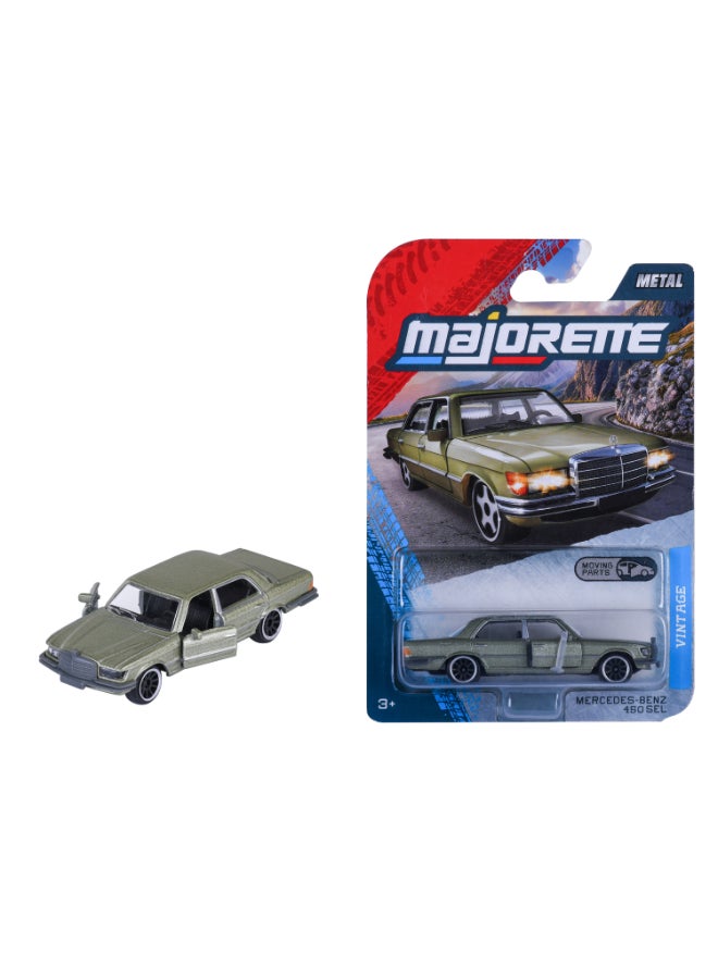 Majorette Vintage Mercedes-Benz 450 SEL, Green, 1:64 Scale Diecast Model Car with Opening Doors, Free-Rolling Wheels, Officially Licensed Classic Mercedes Collectible for Ages 3+