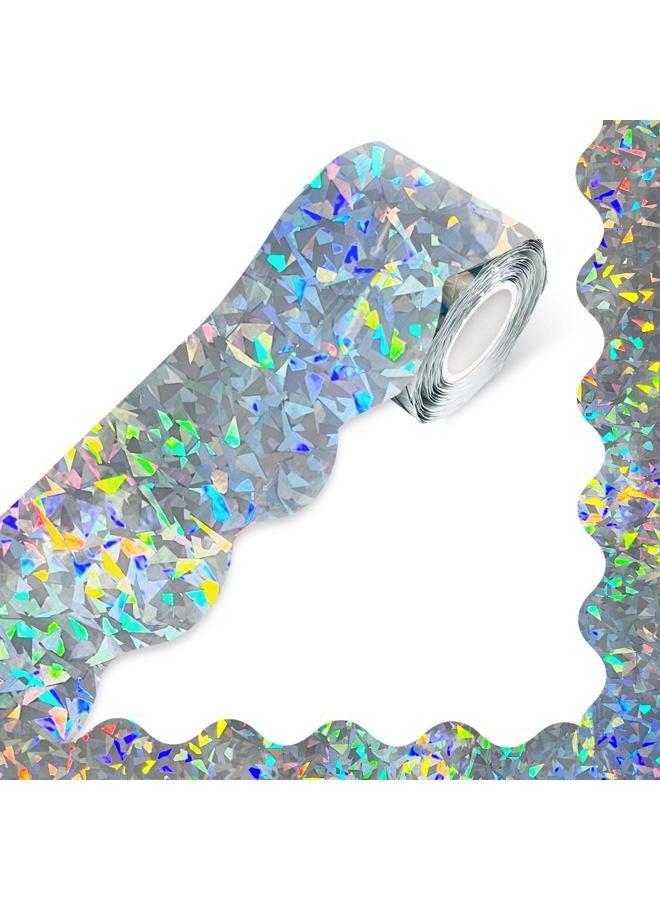 STARLIBOO 60 Feet Bulletin Board Borders, Holographic Scalloped Rolled Border Trim for School, Classroom & Offices - Image 1