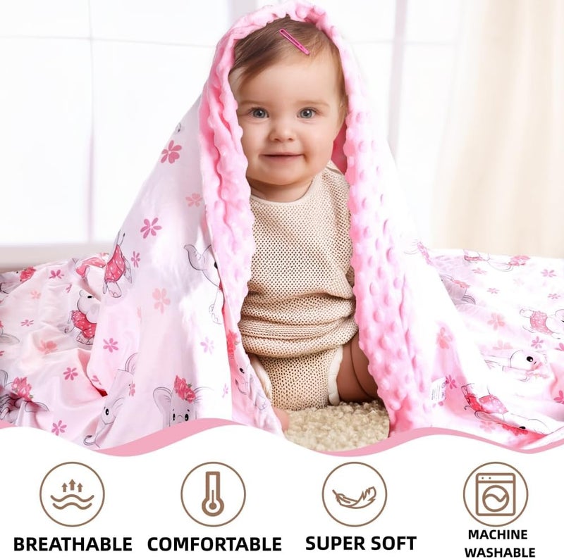FIGEPO New Born Baby Girl Double Layer Fuzzy Toddler Throw Blankets Soft Plush Minky Daycare Blanket for Baby Shower Birthday Gift Pink 30 x 40 Inch Elephant 1 - Image 4