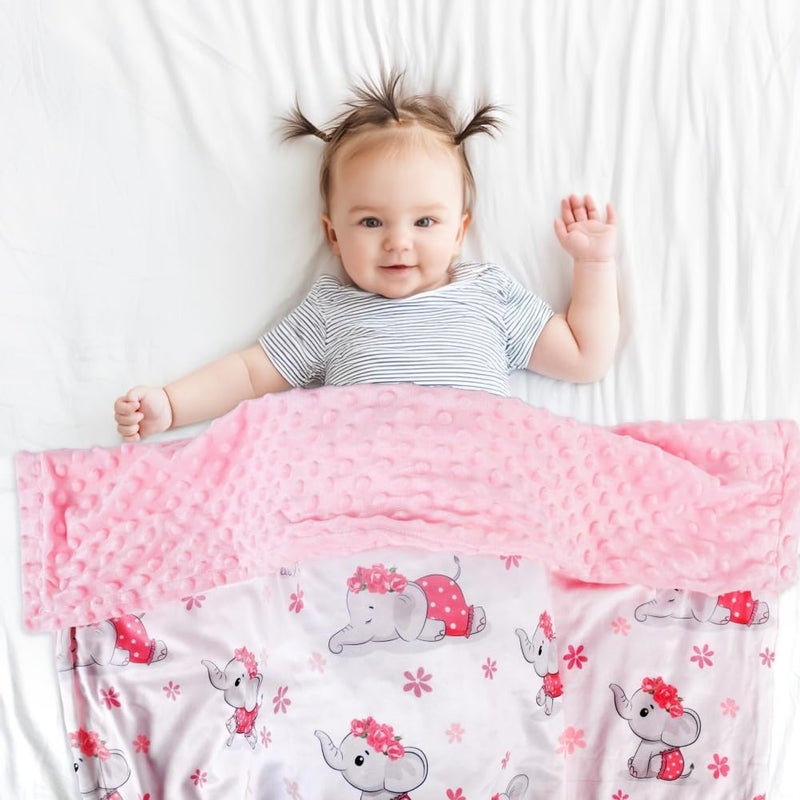 FIGEPO New Born Baby Girl Double Layer Fuzzy Toddler Throw Blankets Soft Plush Minky Daycare Blanket for Baby Shower Birthday Gift Pink 30 x 40 Inch Elephant 1 - Image 3