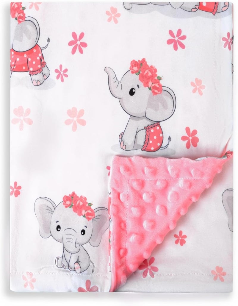 FIGEPO New Born Baby Girl Double Layer Fuzzy Toddler Throw Blankets Soft Plush Minky Daycare Blanket for Baby Shower Birthday Gift Pink 30 x 40 Inch Elephant 1 - Image 1