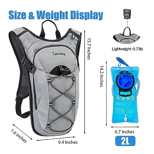 Zavothy Lightweight Hydration Backpack with 2L Water Bladder Water Backpack for Hiking Gear Hydration Pack for Cycling Running Biking Hiking Backpack Gray - Image 2
