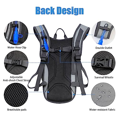 Zavothy Lightweight Hydration Backpack with 2L Water Bladder Water Backpack for Hiking Gear Hydration Pack for Cycling Running Biking Hiking Backpack Gray - Image 3