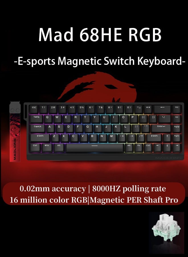 مادليونس لوحة مفاتيح Mad68 HE RGB ميكانيكية، بمفاتيح مغناطيسية وتقنية التبديل السريع، بمعدل تحديث 8000 هرتز ودقة تصل إلى 0.02 مم، مناسبة لألعاب FPS، باللون الأسود، تصميم محمول، هدية مثالية لأعياد الميلاد والمناسبات - Image 1