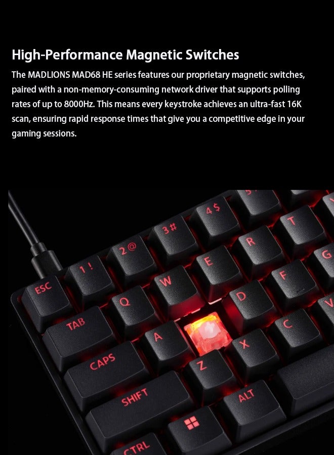 مادليونس MADLIONS Mad68 HE RGB لوحة المفاتيح الميكانيكية المفتاح المغناطيسي تبادل الساخن 8000hz 0.02mm FPS لوحة المفاتيح الألعاب مع التشغيل القابل للتعديل ، وضع الزناد السريع ، مفاتيح تأثير القاعة ، للكمبيوتر الشخصي / ماك ، هدية عيد الميلاد المحمولة السوداء - Image 5