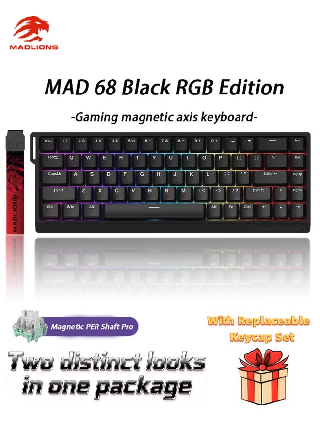 مادليونس MADLIONS Mad68 HE RGB لوحة المفاتيح الميكانيكية المفتاح المغناطيسي تبادل الساخن 8000hz 0.02mm FPS لوحة المفاتيح الألعاب مع التشغيل القابل للتعديل ، وضع الزناد السريع ، مفاتيح تأثير القاعة ، للكمبيوتر الشخصي / ماك ، هدية عيد الميلاد المحمولة السوداء - Image 1