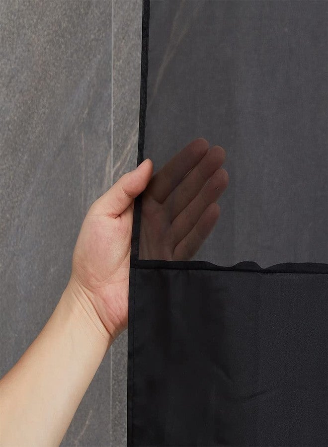 Furlinic Black No Hook Small Stall Shower Curtain 48x78 Inch,Washable Fabric Shower Curtain Liner with See Through Window,Half Narrow Hotel Style Waterproof Shower Curtains for Bathrrom - Image 3
