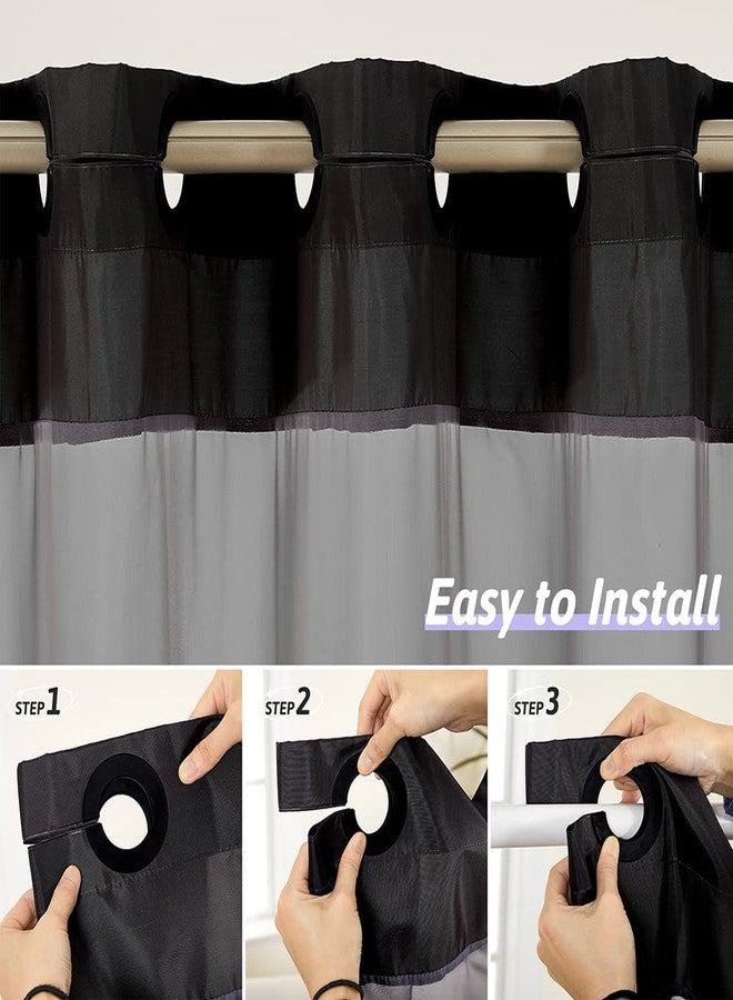 Furlinic Black No Hook Small Stall Shower Curtain 48x78 Inch,Washable Fabric Shower Curtain Liner with See Through Window,Half Narrow Hotel Style Waterproof Shower Curtains for Bathrrom - Image 2