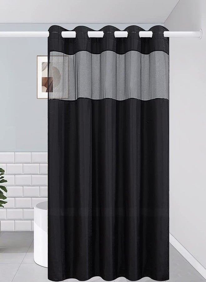 Furlinic Black No Hook Small Stall Shower Curtain 48x78 Inch,Washable Fabric Shower Curtain Liner with See Through Window,Half Narrow Hotel Style Waterproof Shower Curtains for Bathrrom - Image 1