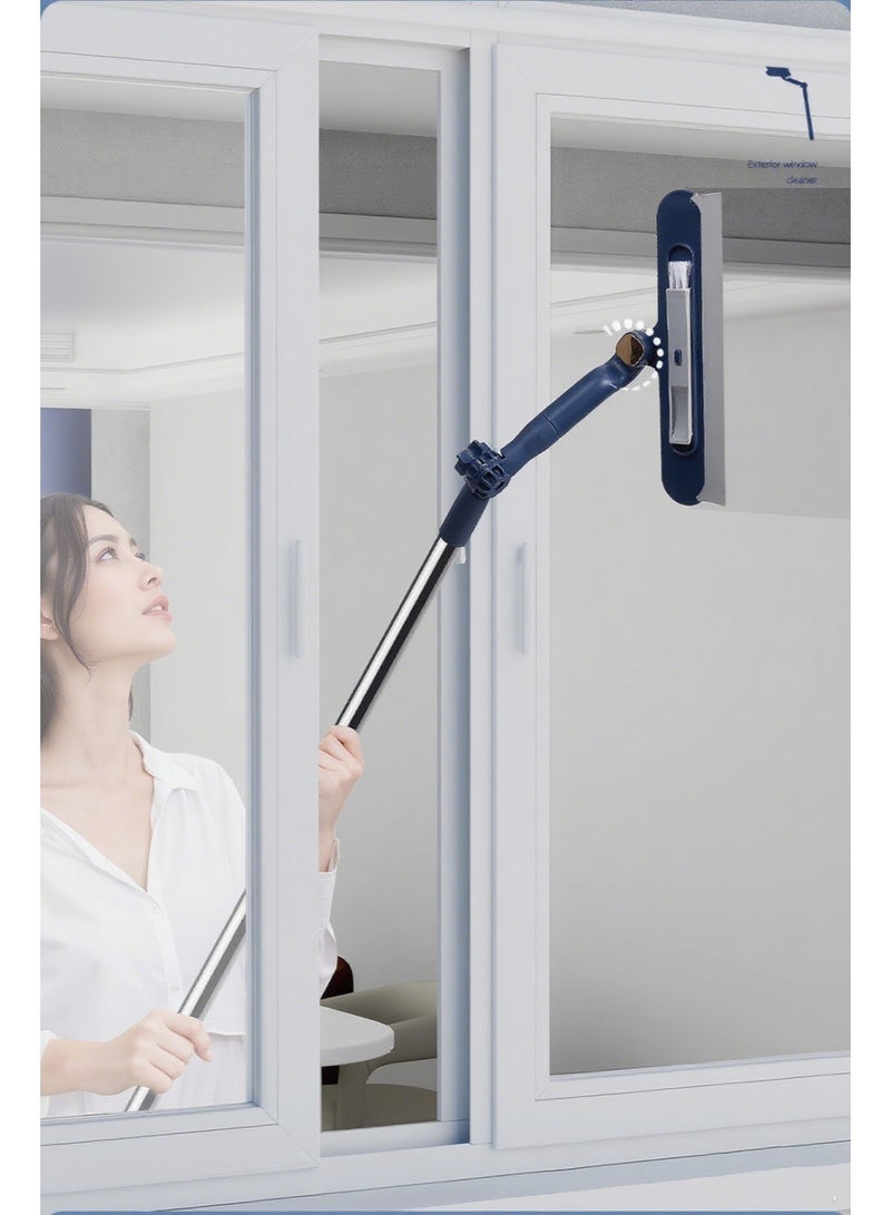 هومستر ممسحة تنظيف النوافذ، ممسحة تنظيف الزجاج 2 في 1 مع كوع وعمود تمديد مستقيم، معدات غسيل النوافذ لزجاج السيارة والنوافذ الداخلية والخارجية العالية - Image 4