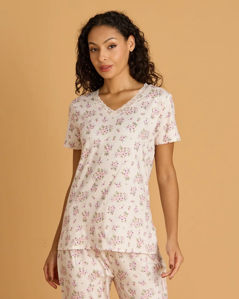 Redtag Women Beige Printed Pyjama Set