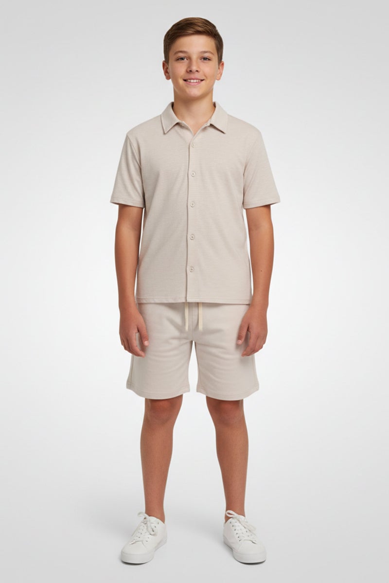 Aeropostale Kids Boy 2 Pieces Heather Short Sleeve Shirt With Shorts Set, Light Beige - Image 1