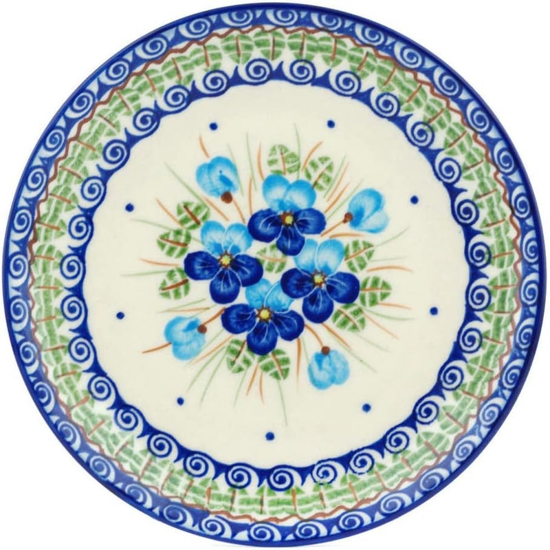 Polmedia Polish Pottery طبق حلوى خزف بولندي 7 بوصة زهور البنفسج الزرقاء - Image 1