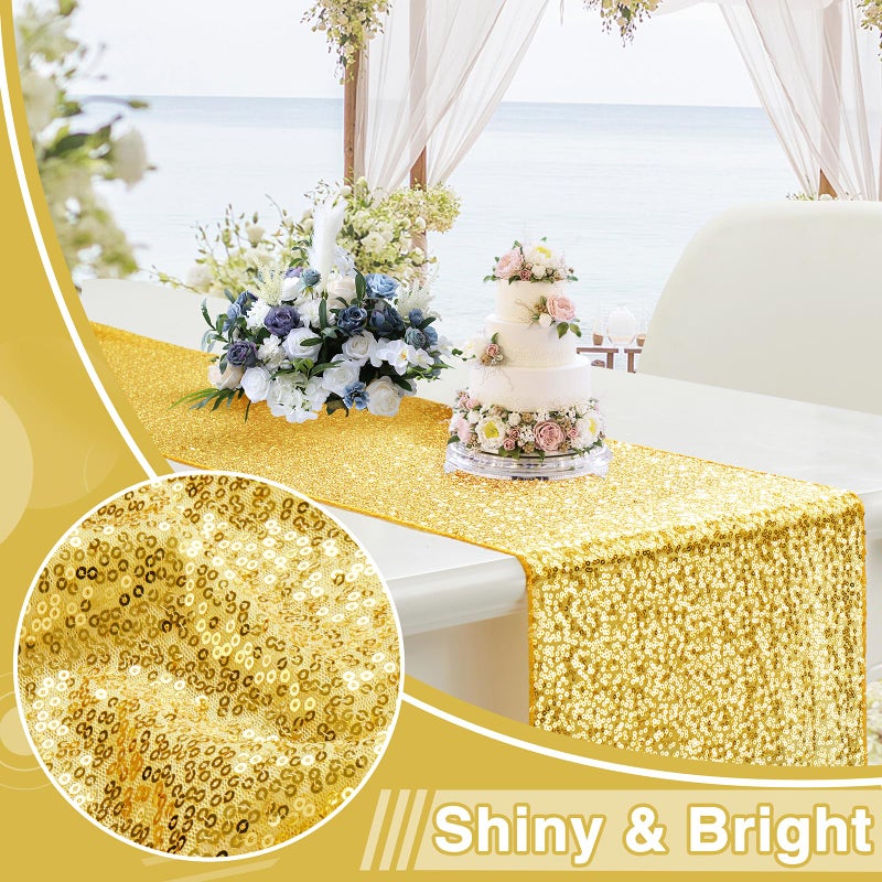 RUDONG M 1 Pack Gold Sequin Table Runner 12 x 108 Inch, Rectangle Glitter Table Runner Dining Table Centerpiece Decorations for Weddings, Banquet, Holiday, Birthday Party - Image 4