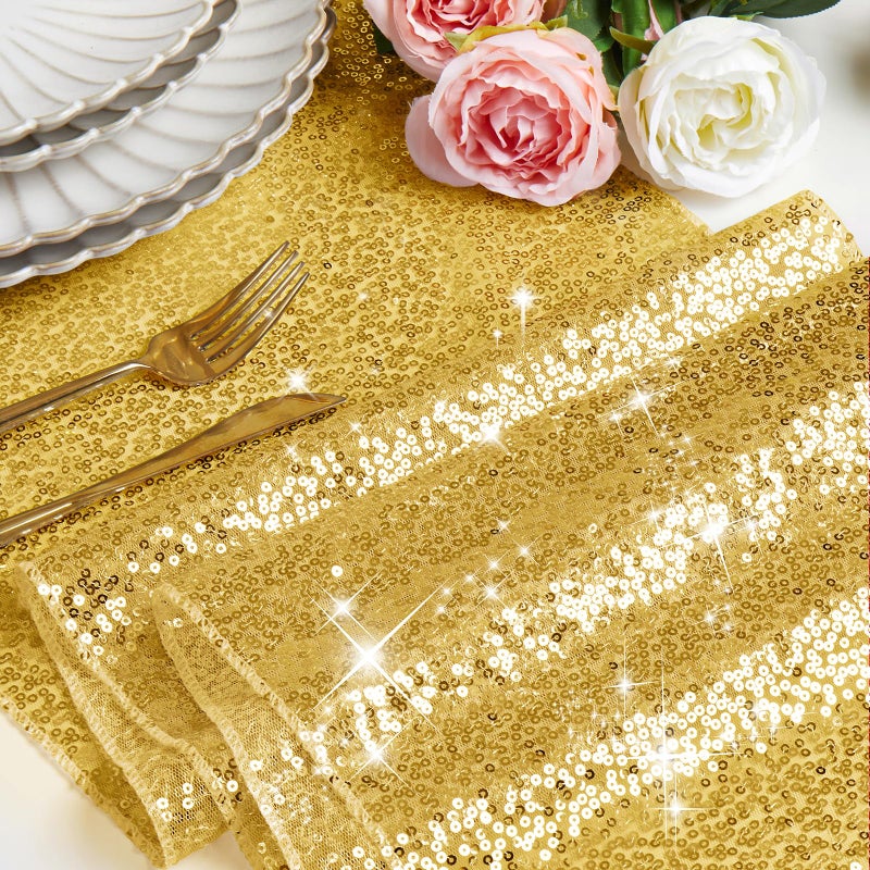 RUDONG M 1 Pack Gold Sequin Table Runner 12 x 108 Inch, Rectangle Glitter Table Runner Dining Table Centerpiece Decorations for Weddings, Banquet, Holiday, Birthday Party - Image 3