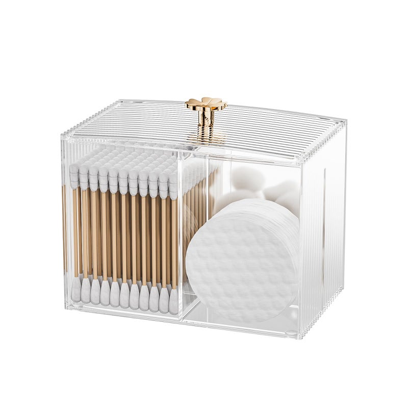 Oasiteege Q Tip Holder for Bathroom with 3 Compartments, Cute Clear Plastic Bathroom Container Jar Canister with Lid for Cotton Swab, Ball, Pad, Round, Floss, Bathroom Organizers and Storage - Image 1