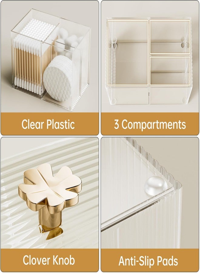 Oasiteege Q Tip Holder for Bathroom with 3 Compartments, Cute Clear Plastic Bathroom Container Jar Canister with Lid for Cotton Swab, Ball, Pad, Round, Floss, Bathroom Organizers and Storage - Image 3