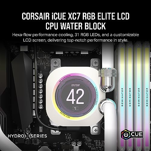 CORSAIR XC7 RGB Elite LCD CPU Water Block - 480x480 IPS LCD Screen - 31 RGB LEDs - USB-C - Fits Intel® LGA 1700, AMD® AM5 and Older - White - Image 2