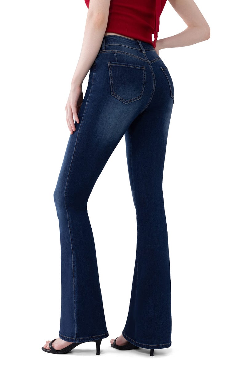 FLYING BANANA Women's Totally Shaping Curvy Stretchy Bootcut Flare Denin Jeans (Dark Blue, 8 Short) - Image 2