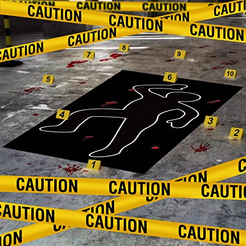 MASHAN 16 Pieces Halloween Crime Scene Decorations Kit Murder Mystery Dinner Party Game Supplies Includes Body Silhouette Crime Scene Tape Evidence Markers and Blody Sticker Home for Crime Scene Party Decor - Image 1