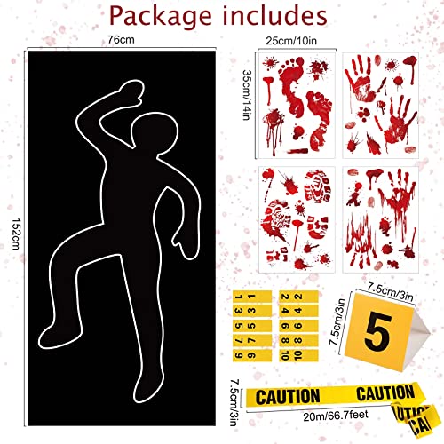 MASHAN 16 Pieces Halloween Crime Scene Decorations Kit Murder Mystery Dinner Party Game Supplies Includes Body Silhouette Crime Scene Tape Evidence Markers and Blody Sticker Home for Crime Scene Party Decor - Image 5