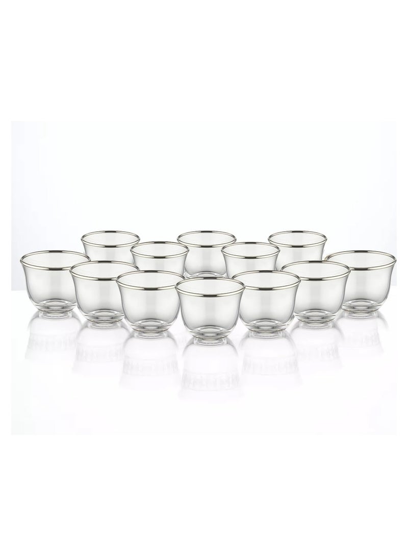 BLACKSTONE 12PC Silver Rim Set Cawa Cups, suitable for coffee 60ML, Made In Turkey - Image 1
