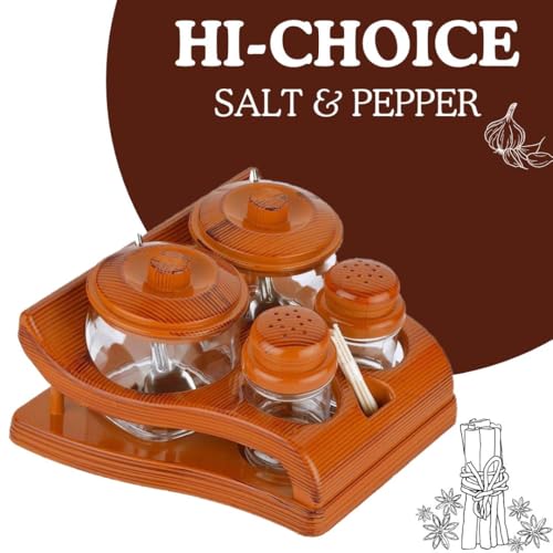 Nabhya Complete Dining Table Set of Pickle Jars, Salt and Pepper Dispenser, Toothpick Holder and Spoon Holder(Wooden Look Design, Plastic) (Hi-Choice) - Image 2
