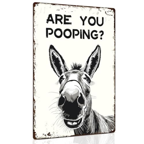 ALKB Funny Donkey Are You Pooping Metal Signs Vintage Farmhouse Bathroom Wall Decor Donkey Lovers Gift 8 x 12 Inch - Image 1